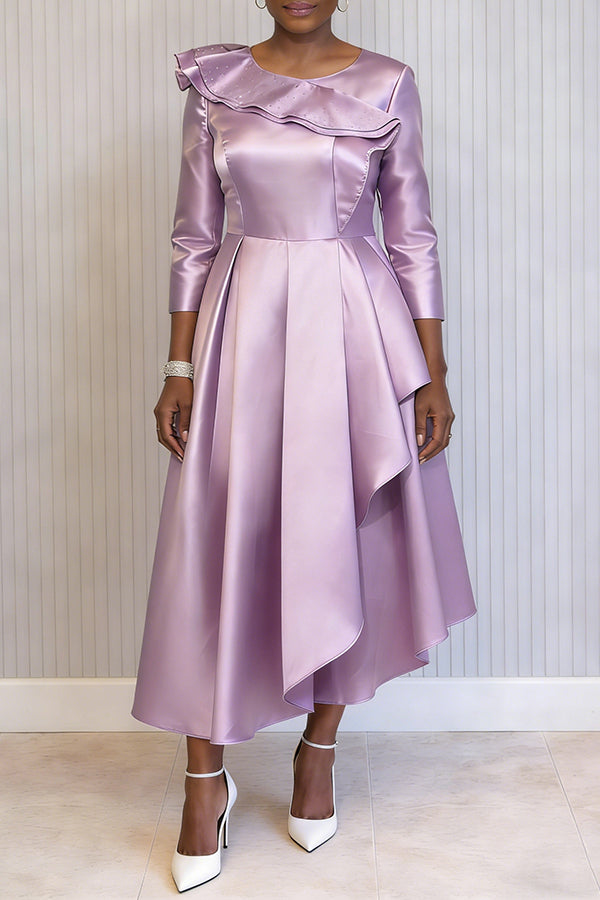 Elegant Layered Neck Rhinestone Trimmed Dress