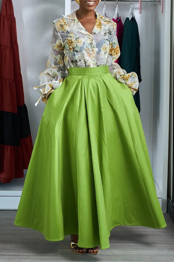 Chic Floral Print Blouse & Skirt Set