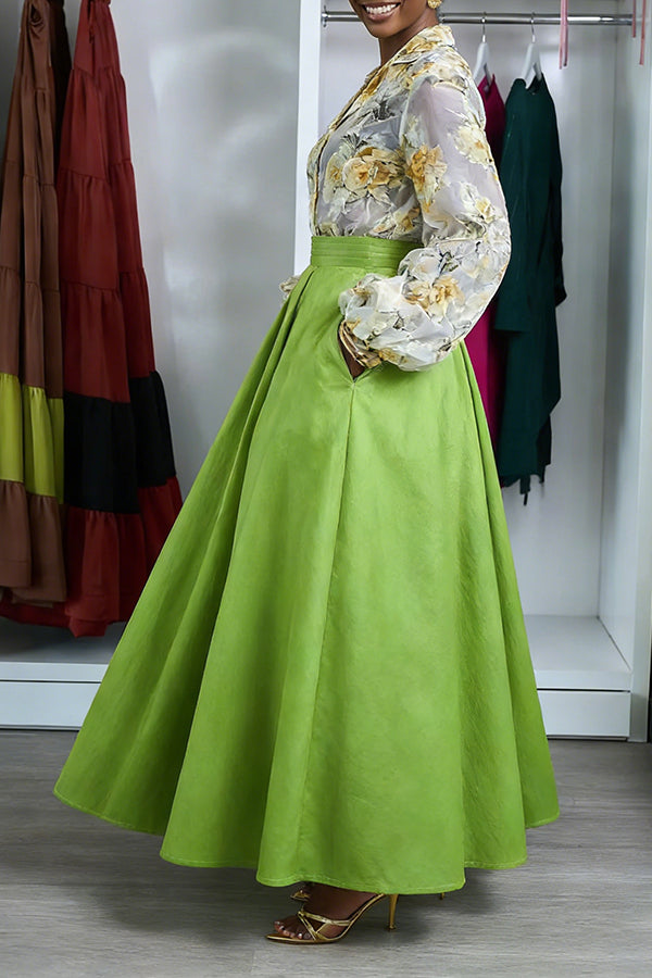 Chic Floral Print Blouse & Skirt Set