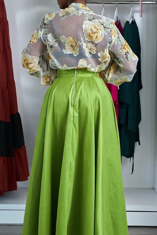 Chic Floral Print Blouse & Skirt Set