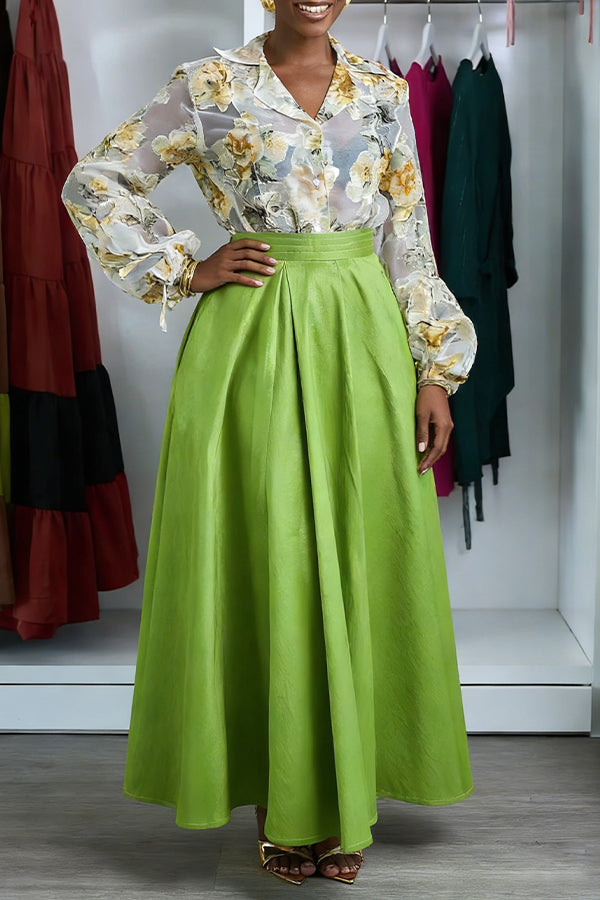 Chic Floral Print Blouse & Skirt Set