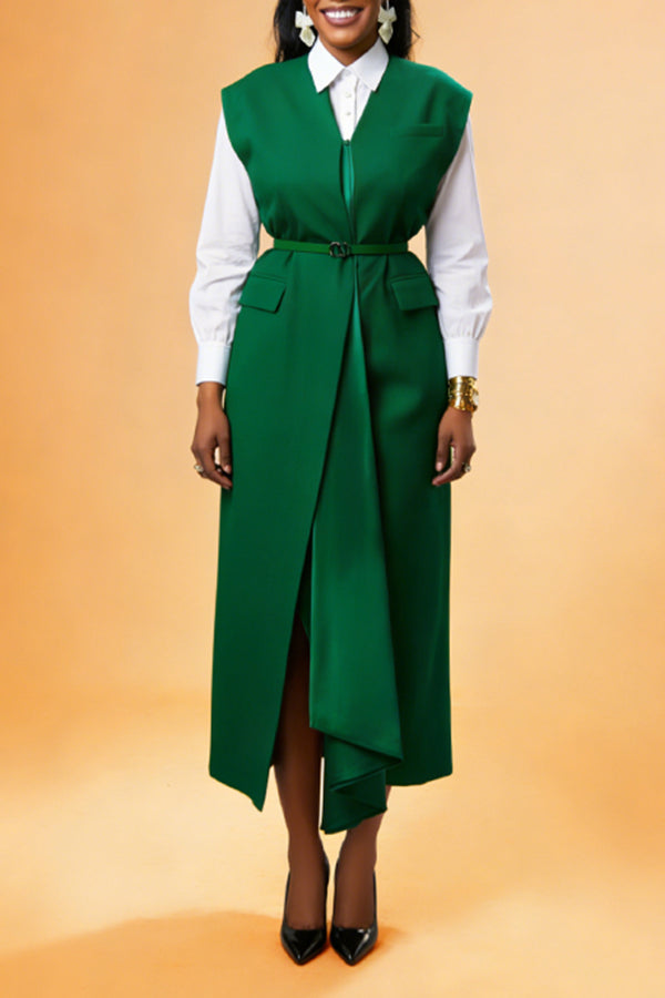 Elegant Asymmetrical Sleeveless Blazer Dress