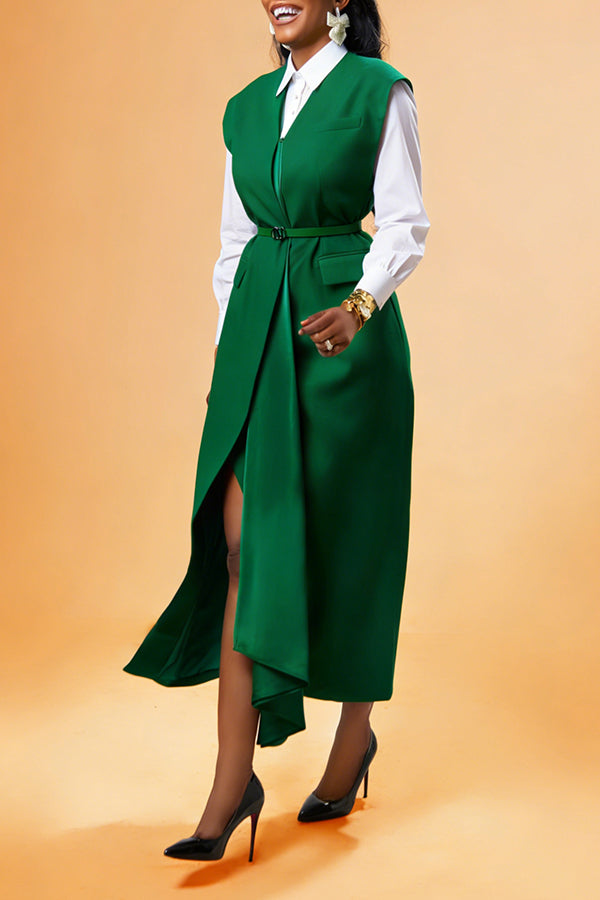 Elegant Asymmetrical Sleeveless Blazer Dress
