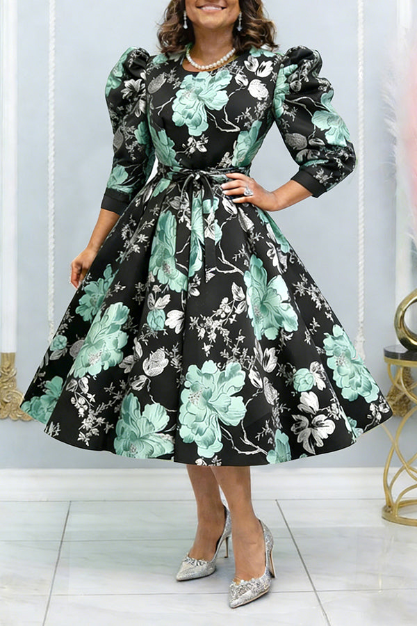 Easter Colorblock Floral Puff Sleeve Dress