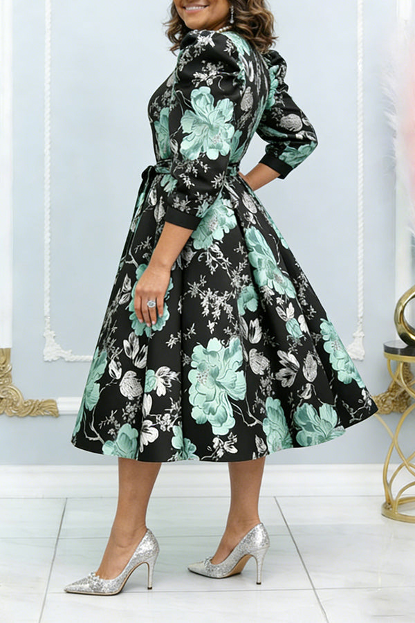 Easter Colorblock Floral Puff Sleeve Dress