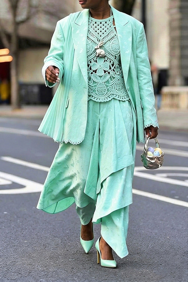 Easter Asymmetrical Pleated Blazer & Irregular Skirt Set