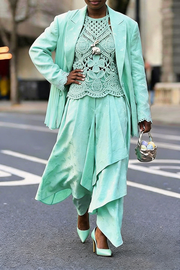 Easter Asymmetrical Pleated Blazer & Irregular Skirt Set