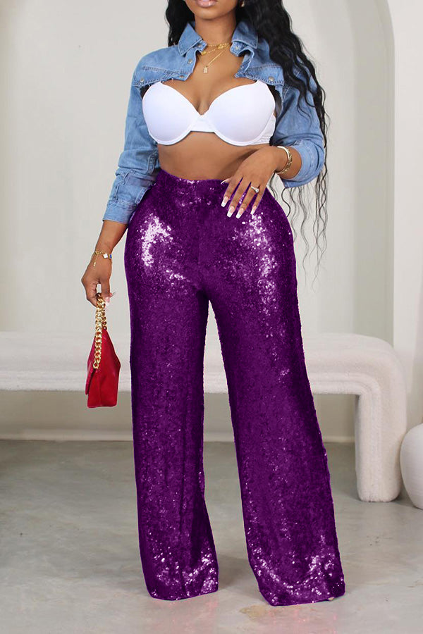 Celebrity Sequin Straight Leg Pants