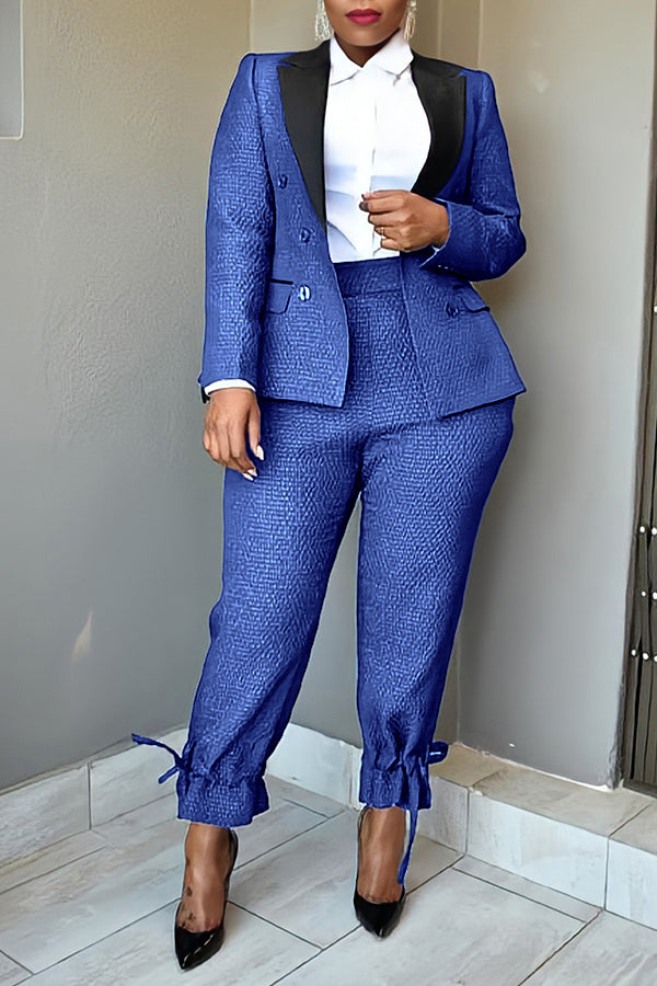 Classic Peak Collar Double Breasted Blazer & Pants Set