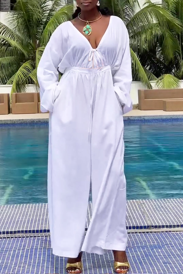 Stylish V-Neck Knot Front Jumpsuit