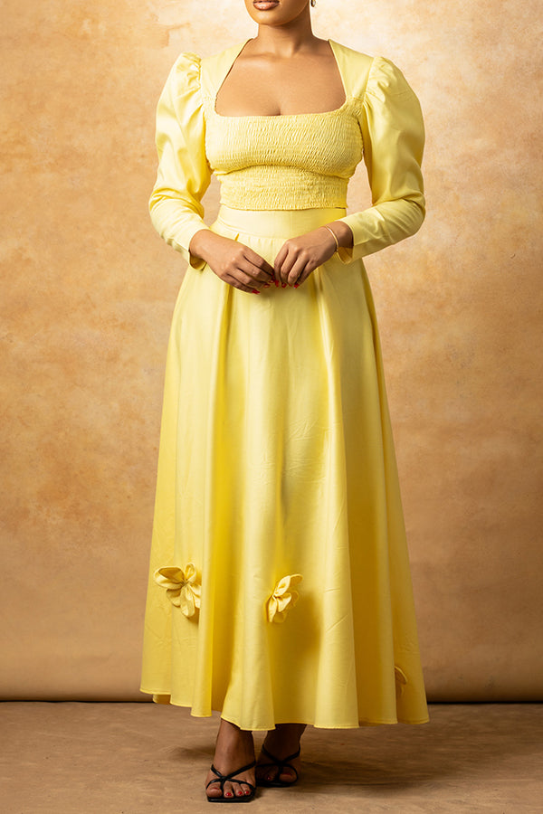 Spring Vintage Gigot Sleeve 3D Flower Dress