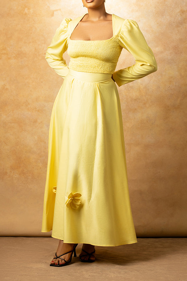 Spring Vintage Gigot Sleeve 3D Flower Dress