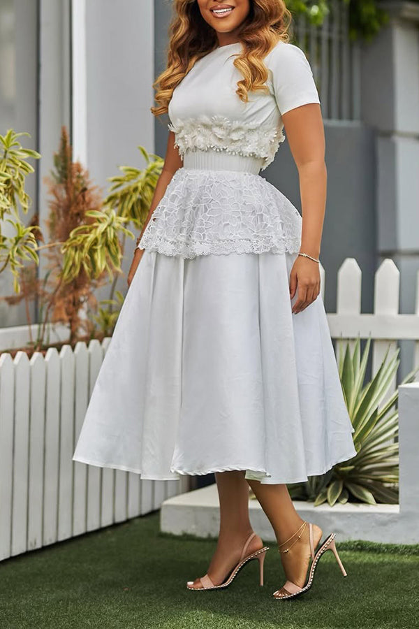 Stylish Contrast Lace Layered Ruffle Dress