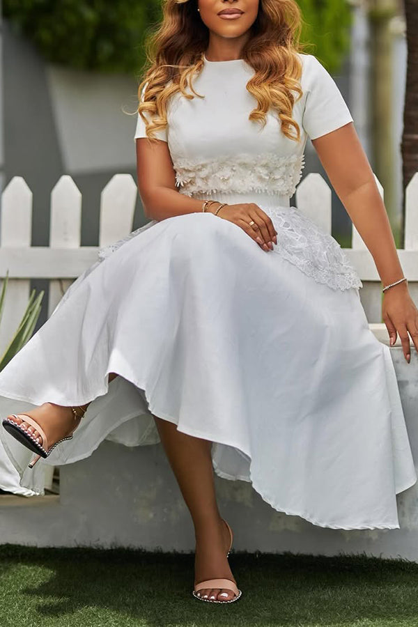 Stylish Contrast Lace Layered Ruffle Dress
