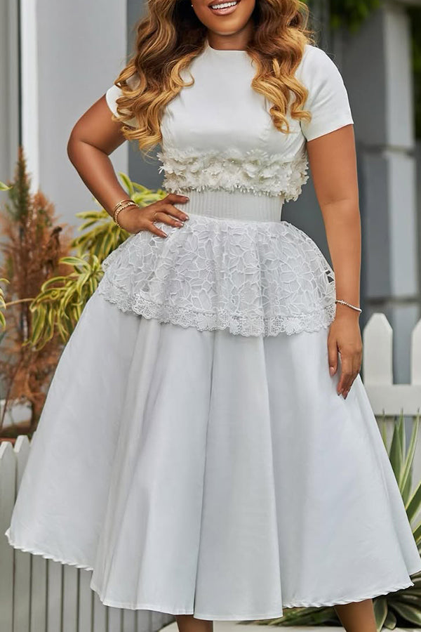 Stylish Contrast Lace Layered Ruffle Dress