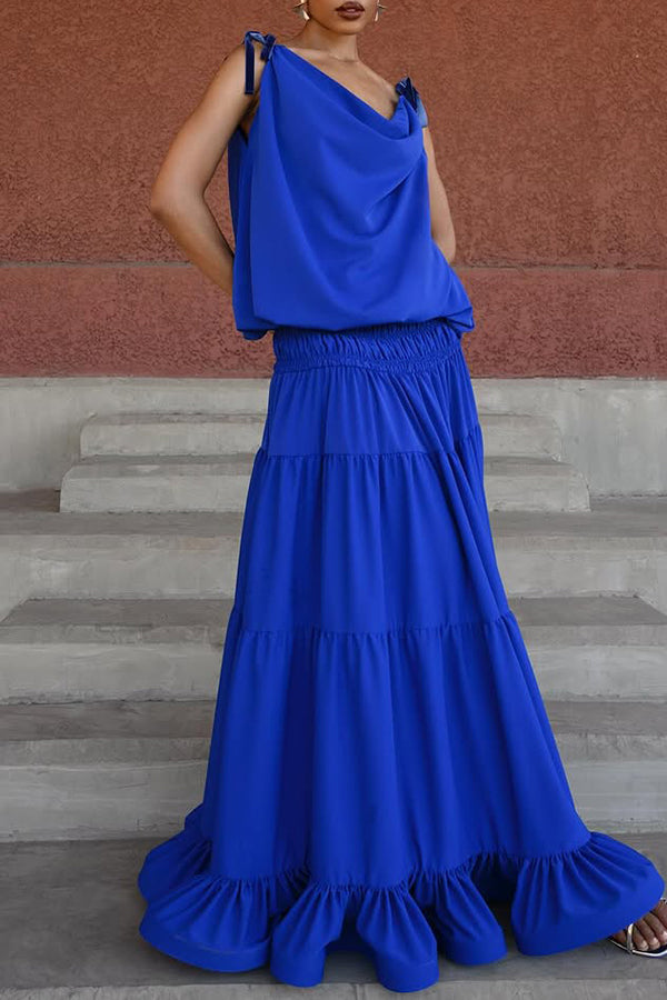 Stylish Draped Collar Top & Skirt Set
