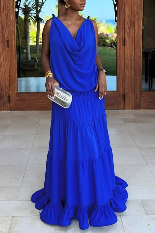 Stylish Draped Collar Top & Skirt Set
