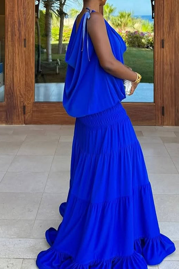 Stylish Draped Collar Top & Skirt Set