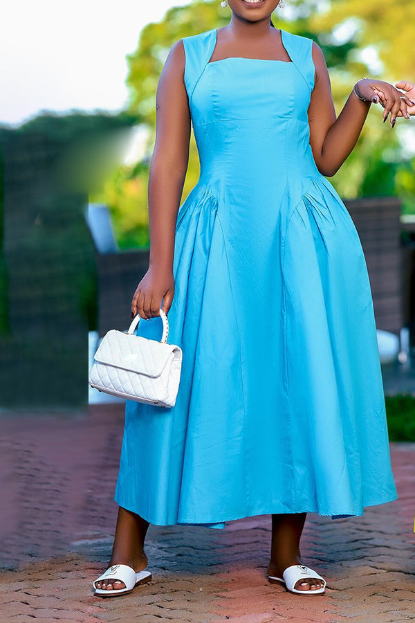 Chic Square Neck Ruffle Hem Dress