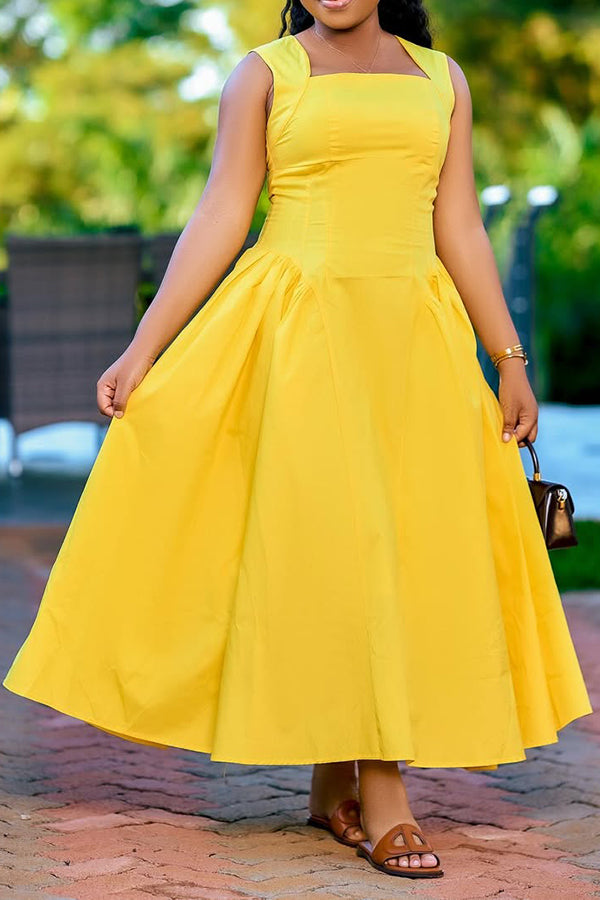 Chic Square Neck Ruffle Hem Dress