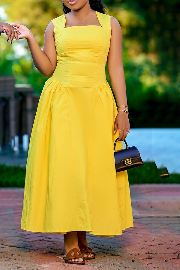 Chic Square Neck Ruffle Hem Dress