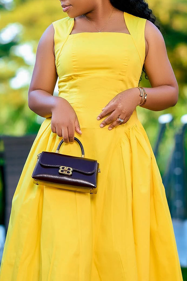 Chic Square Neck Ruffle Hem Dress