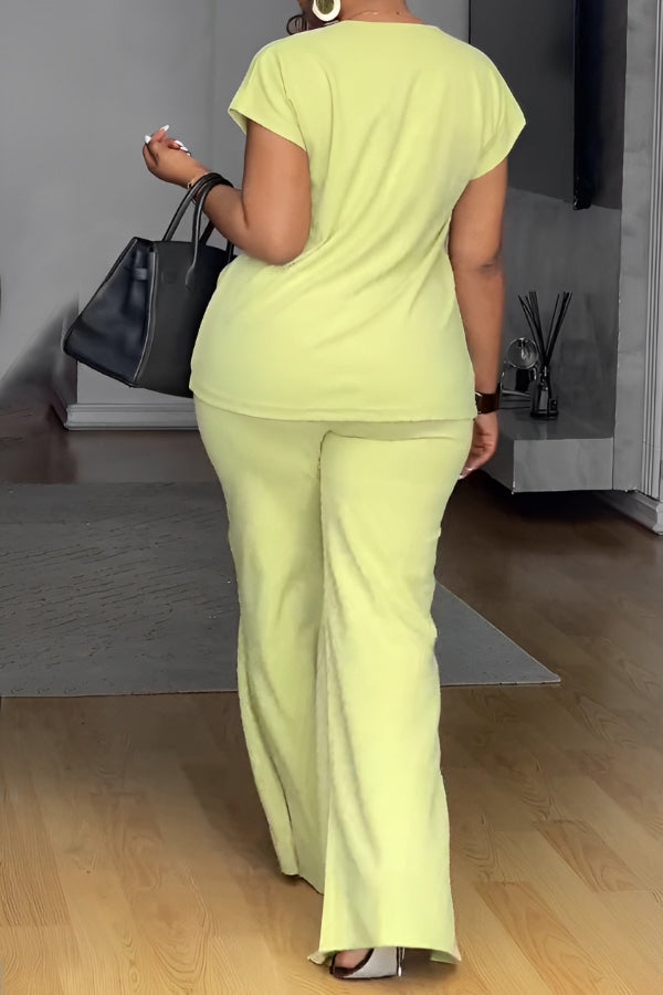 Chic V-Neck Top & Split Hem Pants Set