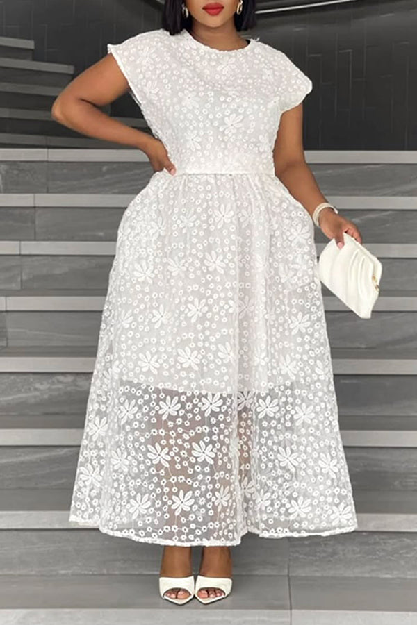 Stylish Embroidered Mesh Midi Dress