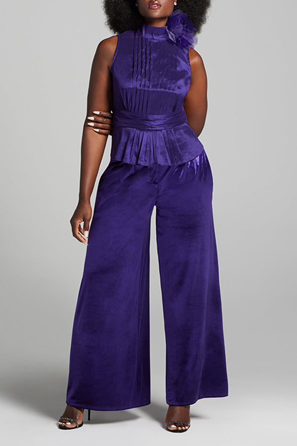 Elegant Halter 3D Floral Top & Pants Set