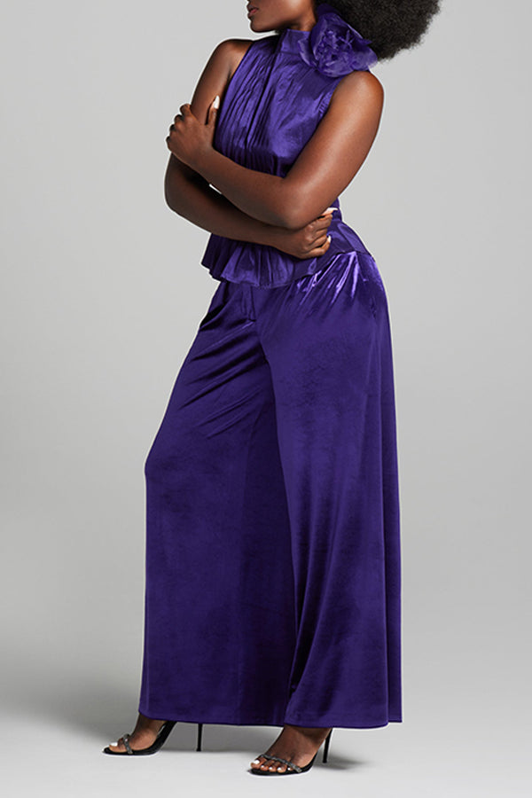Elegant Halter 3D Floral Top & Pants Set