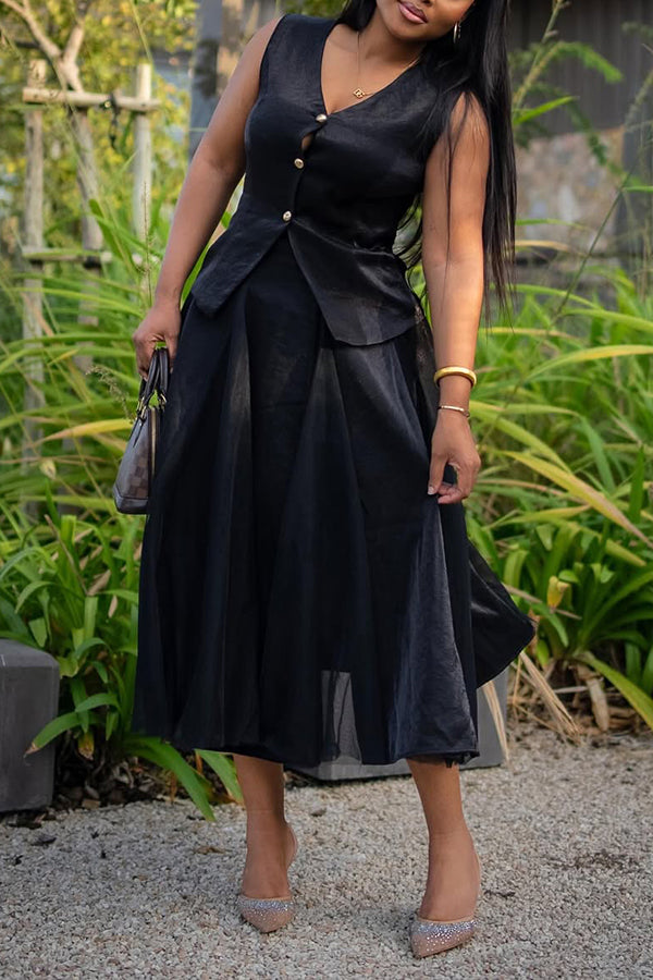 Stylish V-Neck Vest & Skirt Set