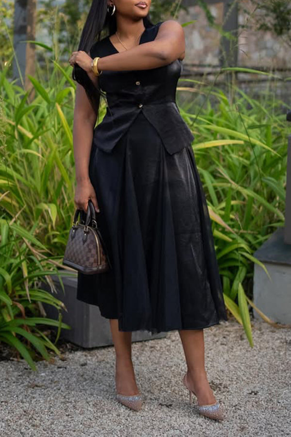 Stylish V-Neck Vest & Skirt Set