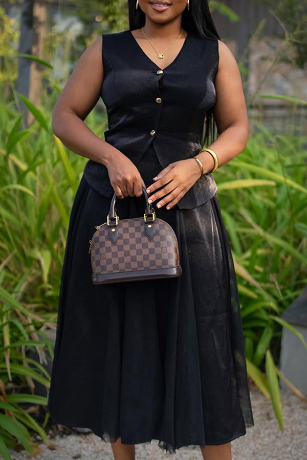 Stylish V-Neck Vest & Skirt Set