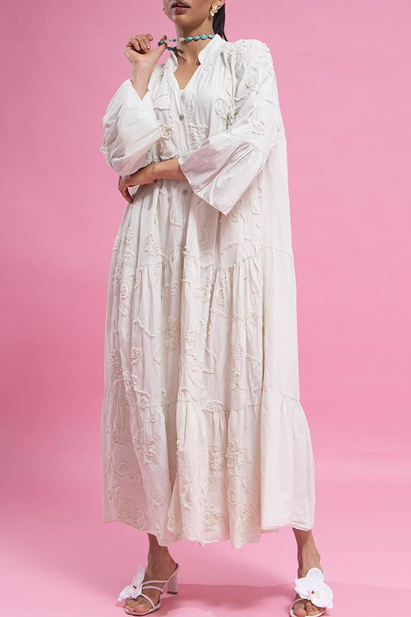 Stylish V Collared Ruffle Hem Dress