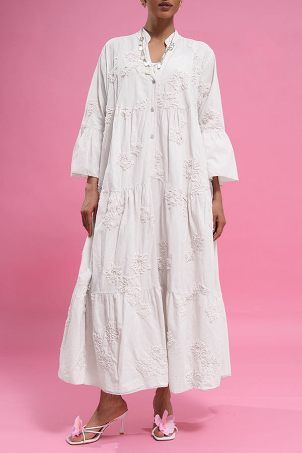 Stylish V Collared Ruffle Hem Dress