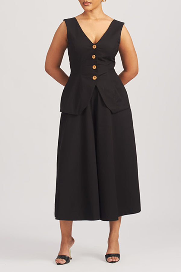 Fashion V-Neck Vest & Skirt Set