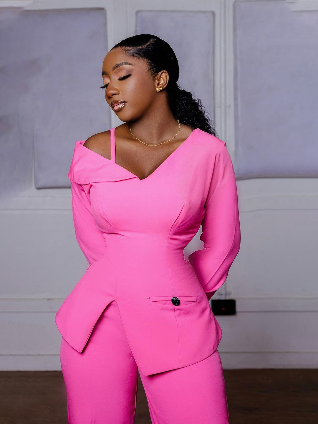 Chic Oblique Neck Top & Pants Set