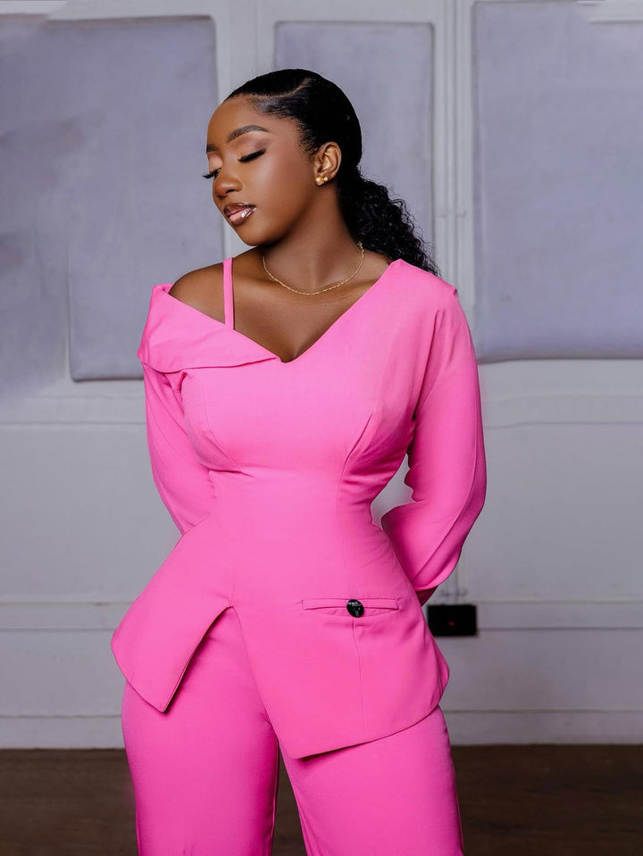 Chic Oblique Neck Top & Pants Set