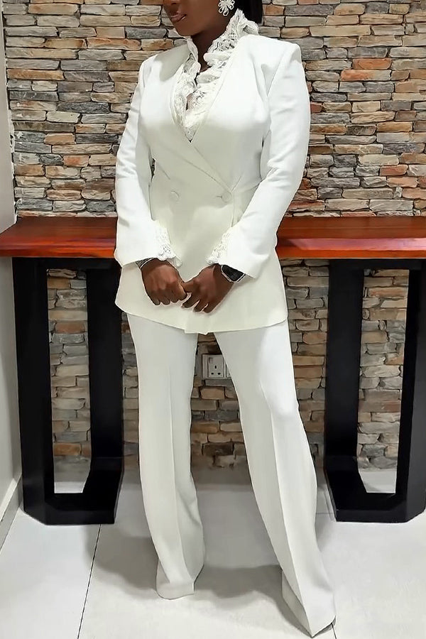 Romantic Contrast Lace Double Breasted Blazer & Pants Set