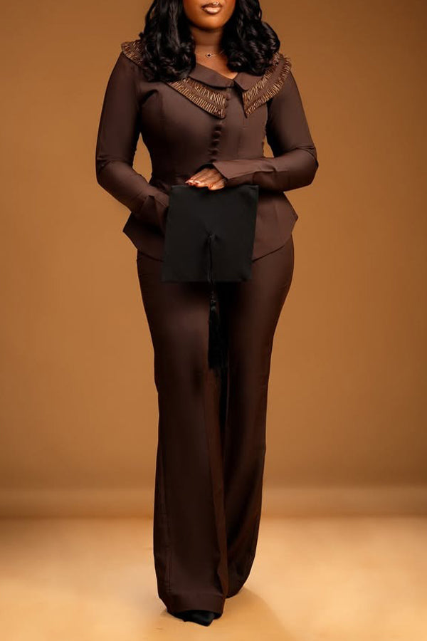 Chic Single Breasted Lapel Neck Top & Pants Set