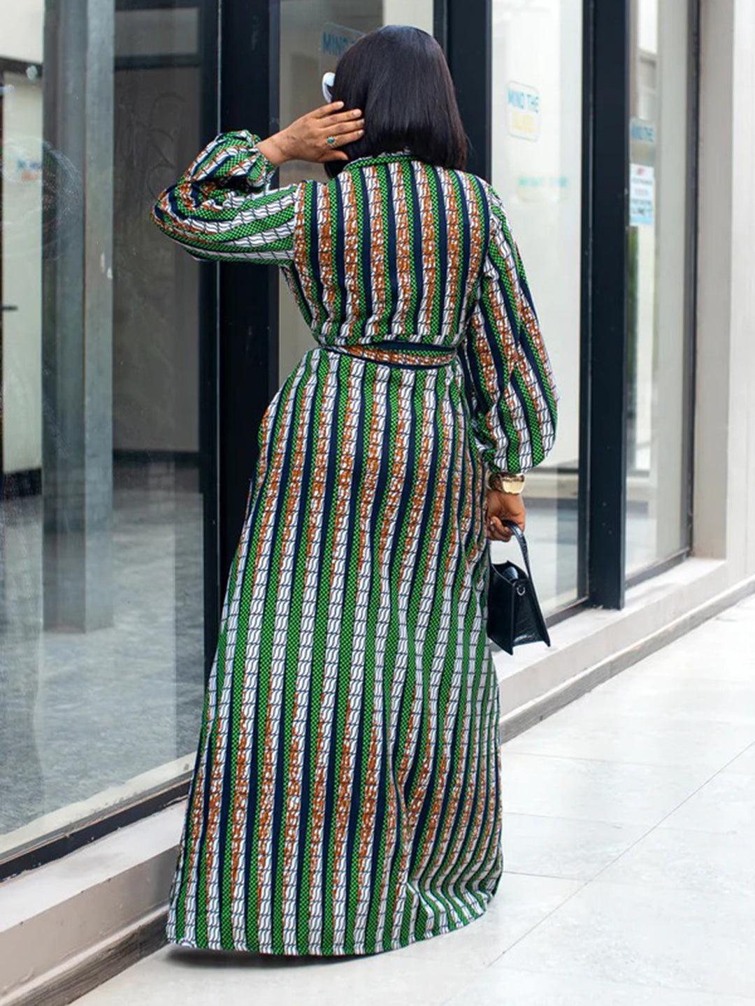 Stylish Striped Lantern Sleeve Shirt Dress