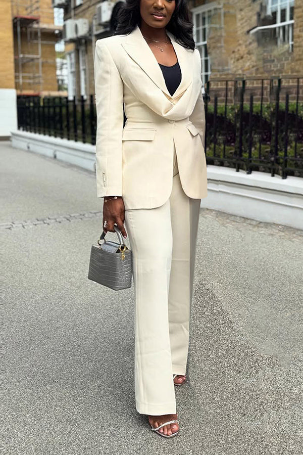 Elegant Draped Collar Blazer & Pants Set 