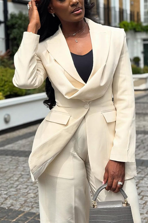 Elegant Draped Collar Blazer & Pants Set 