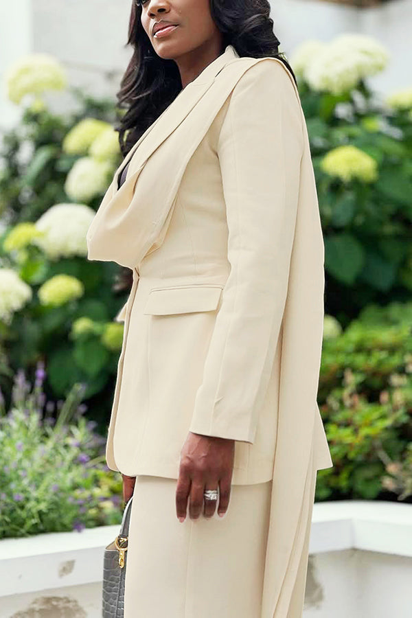 Elegant Draped Collar Blazer & Pants Set 