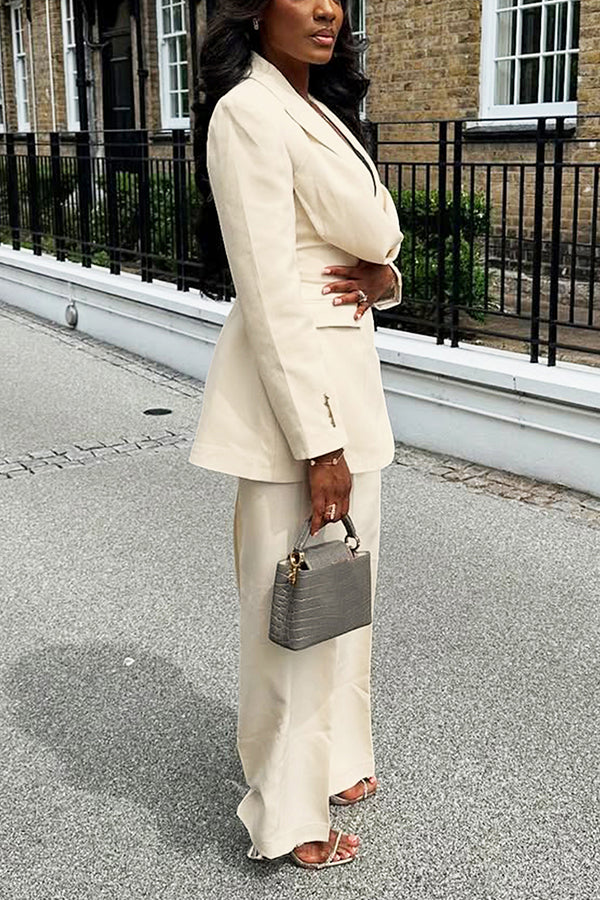 Elegant Draped Collar Blazer & Pants Set 