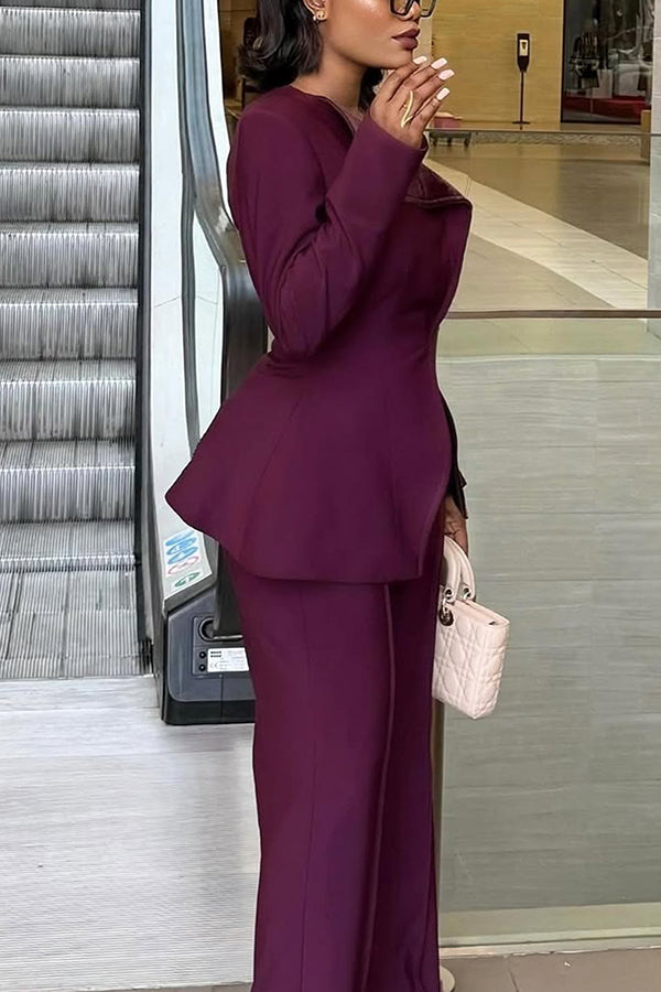 Stylish Contrast Velvet Blazer & Pants Set