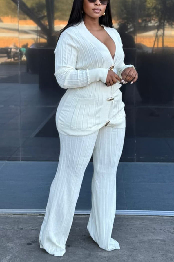 Stylish Ribbed Knit Sweater & Pants Set