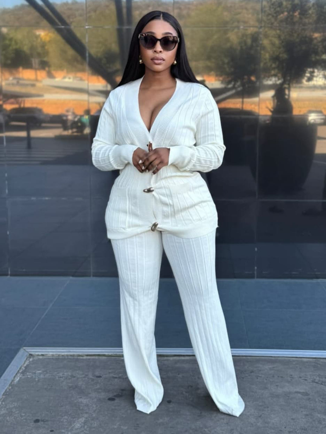 Stylish Ribbed Knit Sweater & Pants Set