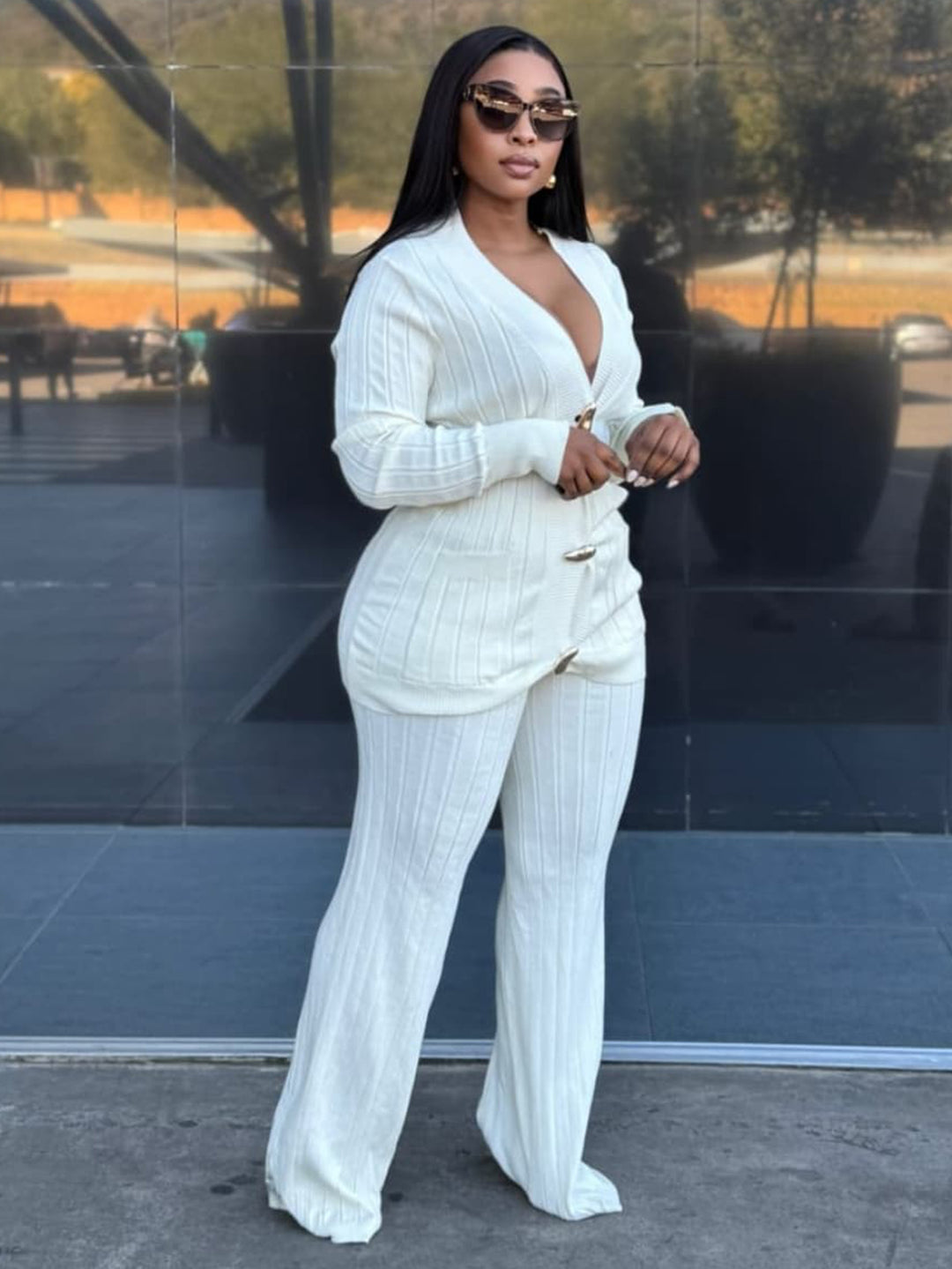 Stylish Ribbed Knit Sweater & Pants Set