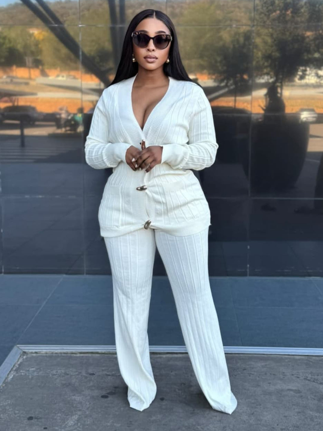 Stylish Ribbed Knit Sweater & Pants Set